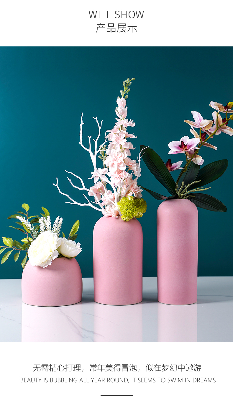 Nordic light and decoration vase dried flowers, flower arranging pink sitting room adornment table modern style of TV ark, ceramic furnishing articles