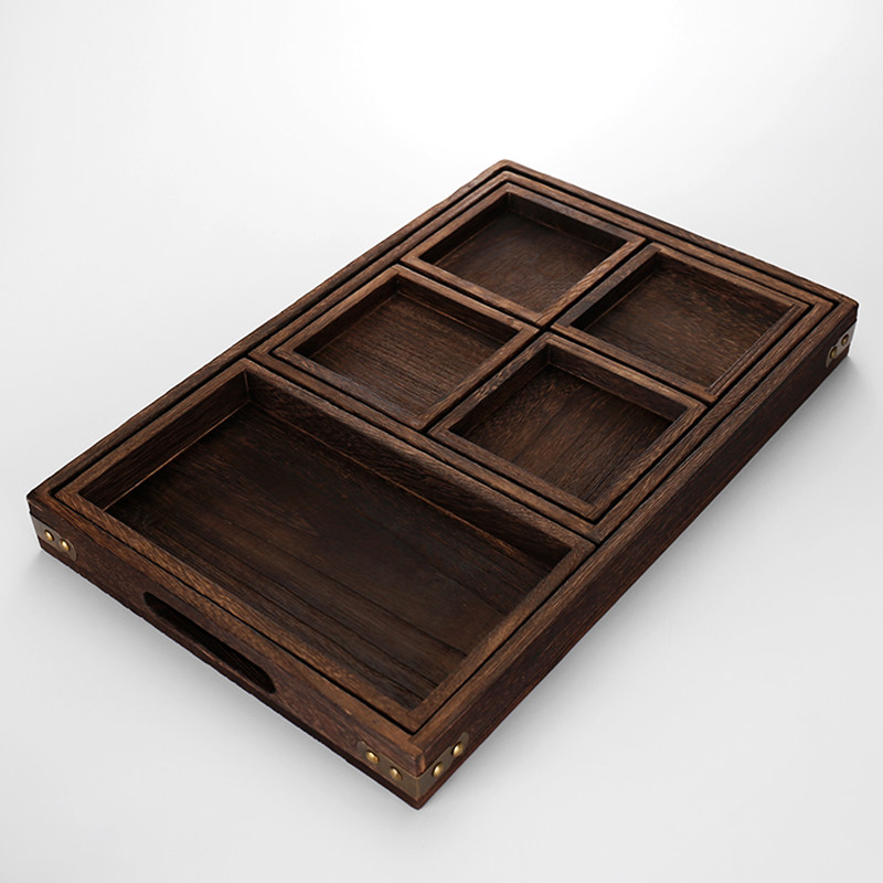 Day-style solid wood tea tray burning tung wood home small number of tea tray minimalist tea Taikongfu tea seawater fruit tray set tea set
