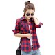 2024 new women's long-sleeved shirt pure cotton brushed plaid shirt women's Korean style slim large size top jacket