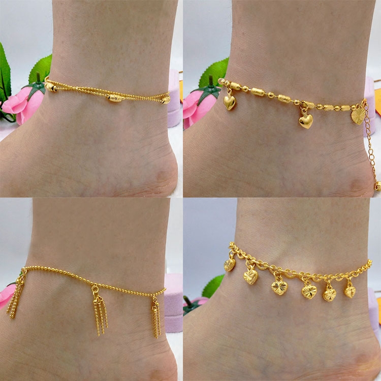 Japanese and Korean personality imitation sand gold love anklet femininity euro coin gold-plated bell anklet jewelry does not fade for a long time