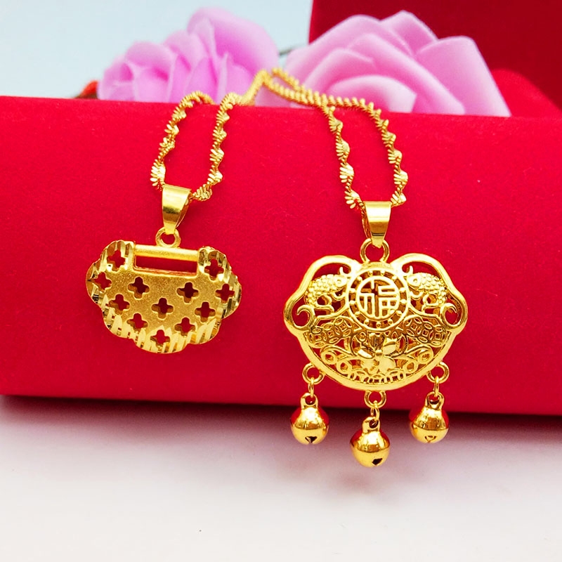 New Retro Long Life Lock Necklace Girl Gold Plated Ornaments 100 Hitch National Wind Lock Bone Chain Simulation Sarkin Necklace