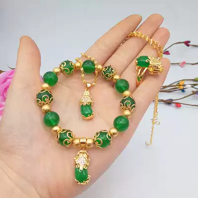 New Malay Jade hand string green agate National Wind gilded transfer beads imitation sand gold brave hand female lucky hand female recruiting wealth evil evil