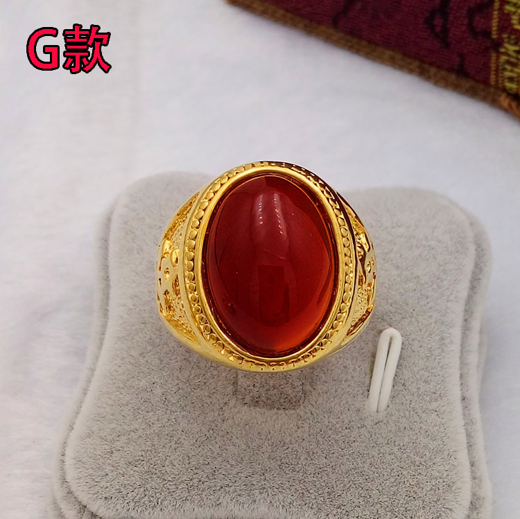 Giả Việt cát vàng nhẫn nam mở mạ vàng của ruby ​​ring nhẫn triều cá tính của nam giới trang sức cho một thời gian dài không phai