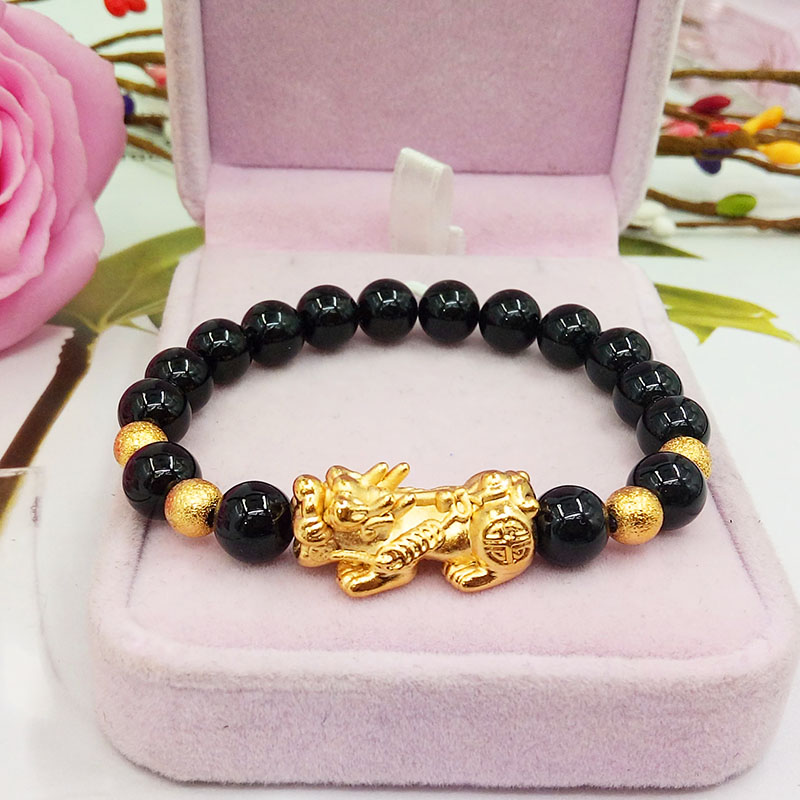 Chuyển tải May mắn và tà thần chà nhám vòng tay vàng nữ quốc gia phụ kiện gió trang sức hoang dã tự nhiên màu đen mã não còng tay vòng tay đá thạch anh