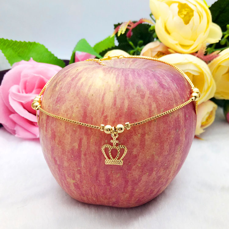 Mới Nhật Bản và Hàn Quốc giả cát vàng đồng mạ vàng 24k cô gái vòng chân tình yêu ngọt ngào vương miện vòng chân euro trang sức đồng xu lắc chân bạch kim