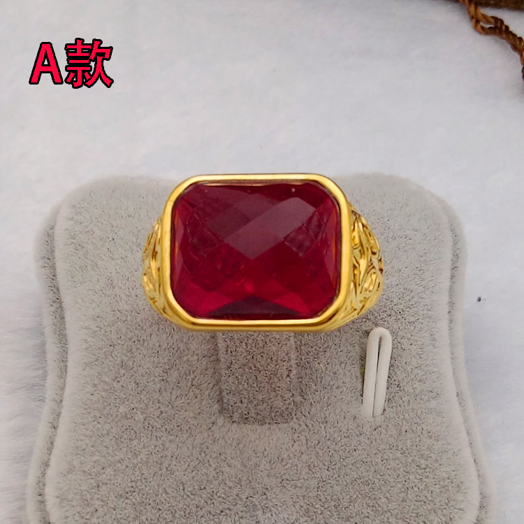 Giả Việt cát vàng nhẫn nam mở mạ vàng của ruby ​​ring nhẫn triều cá tính của nam giới trang sức cho một thời gian dài không phai