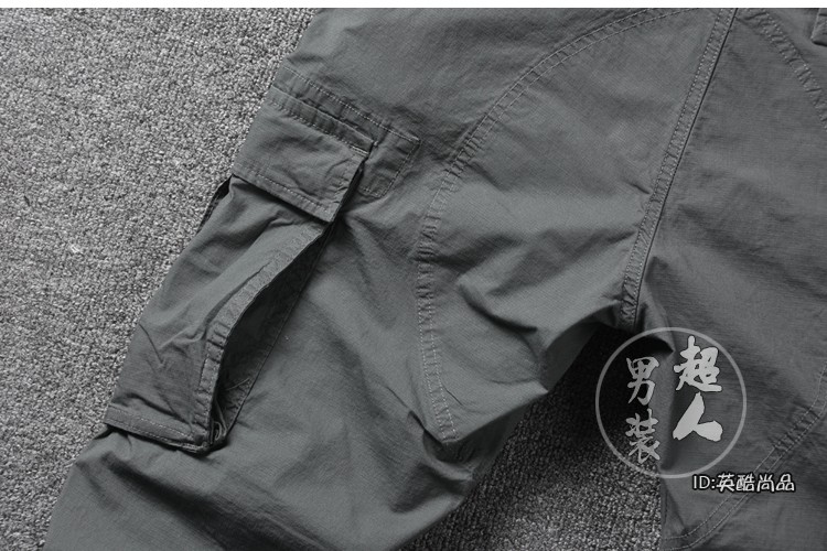 Mùa hè lỏng overalls đa túi quần nam triều bộ dệt mỏng rô tear-proof ba chiều cắt đàn hồi quần thẳng quần jean ống rộng nam