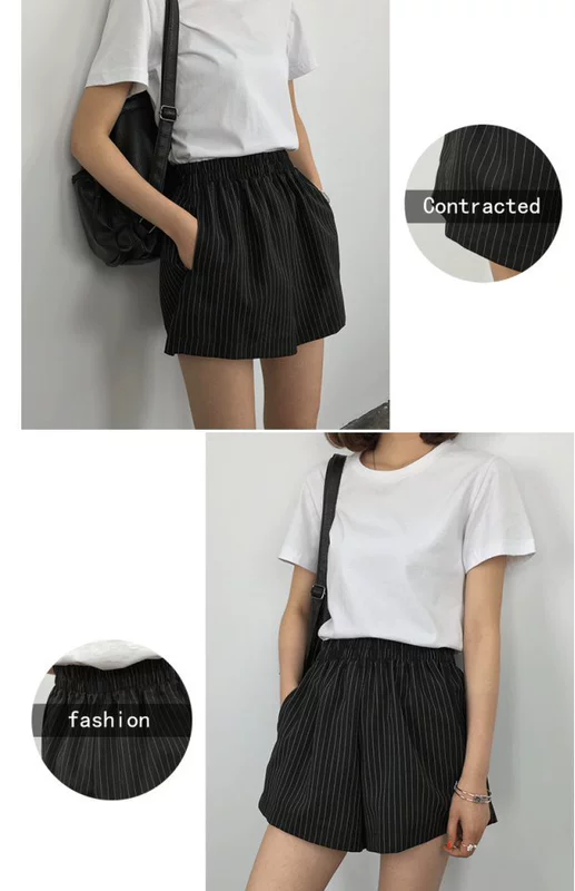 Quần short sọc nữ hè 2016 mới rộng quần ống rộng size rộng đã mỏng eo cao thể thao giản dị quần ống rộng ống nóng