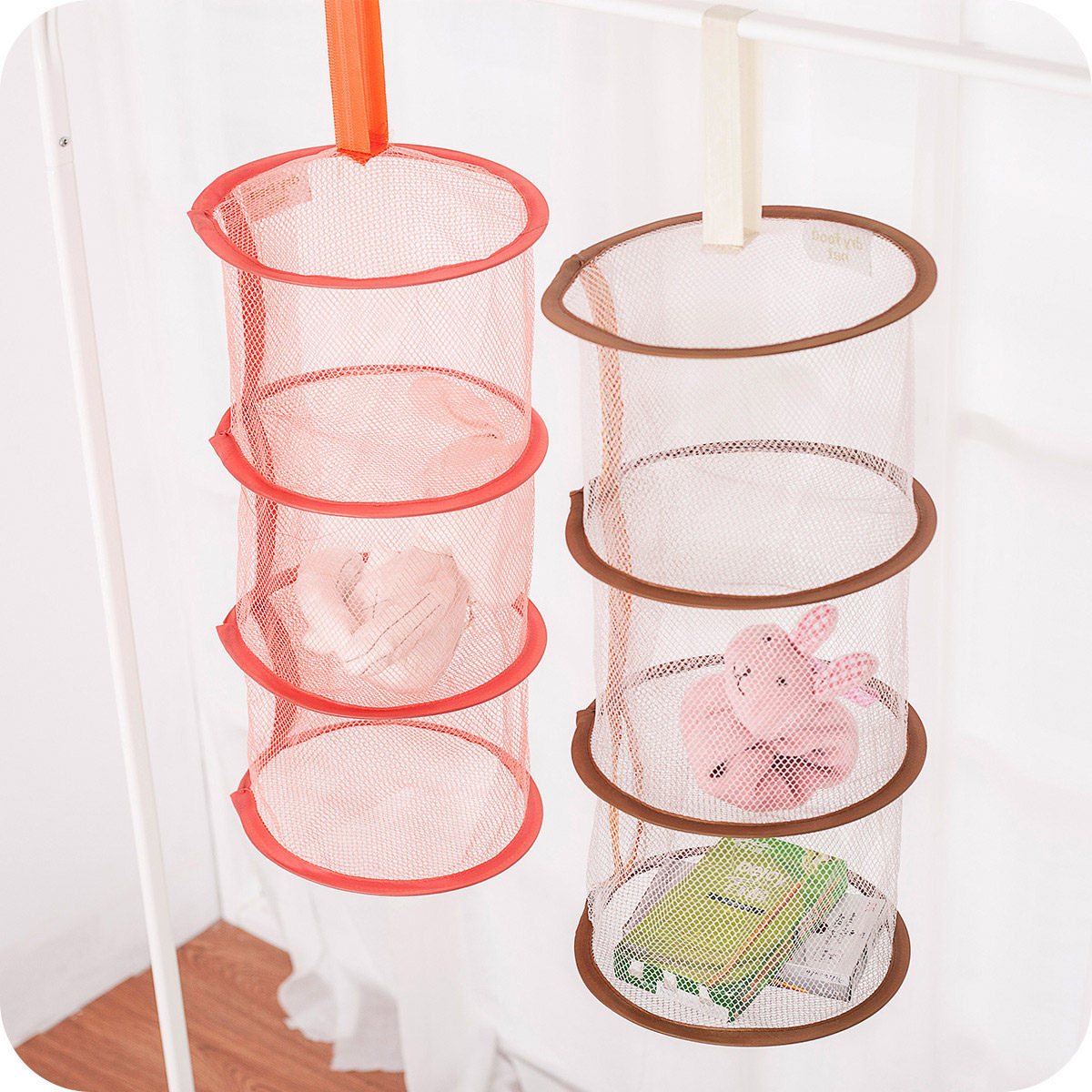 Multilayer sunning basket clothesline drying rack balcony windproof clothesline clothing socks closed pull-up folding web pocket diviner