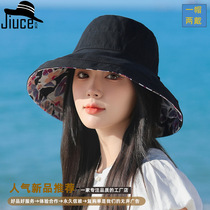 Double face wearing fisherman hat lady Korea spring and summer new printed big edge sunhat 100 lap casual sunscreen hat factory