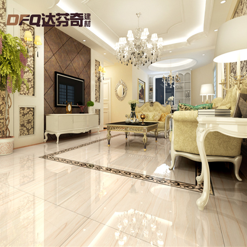 Tile 800x800 simple modern living room Marble non-slip floor tiles TV background wall tiles yellow oak