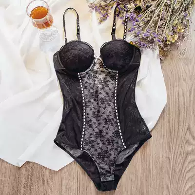 True love home foreign trade single ultra-thin hollow perspective sexy Cup jumpsuit under open crotch body small night clothes