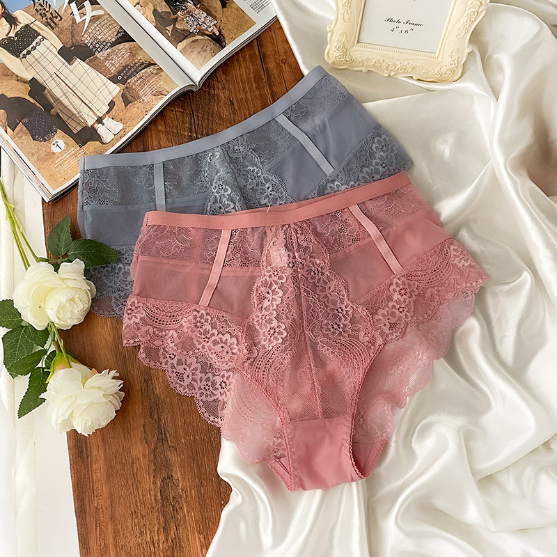 Peach Neon Clothes High Waist Briefs Good Elasticity Breathable Soft Lace Lace Ultra Thin Package Buttock Women's Panties