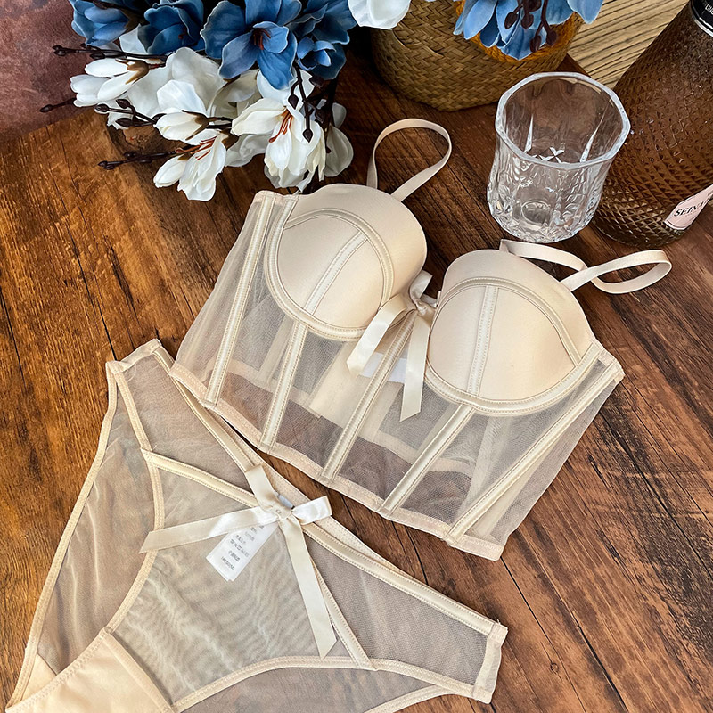 European and American pure desire harness lingerie sexy web yarn macclamp micro-plastic body half a cup of soft fascia lingerie suit summer