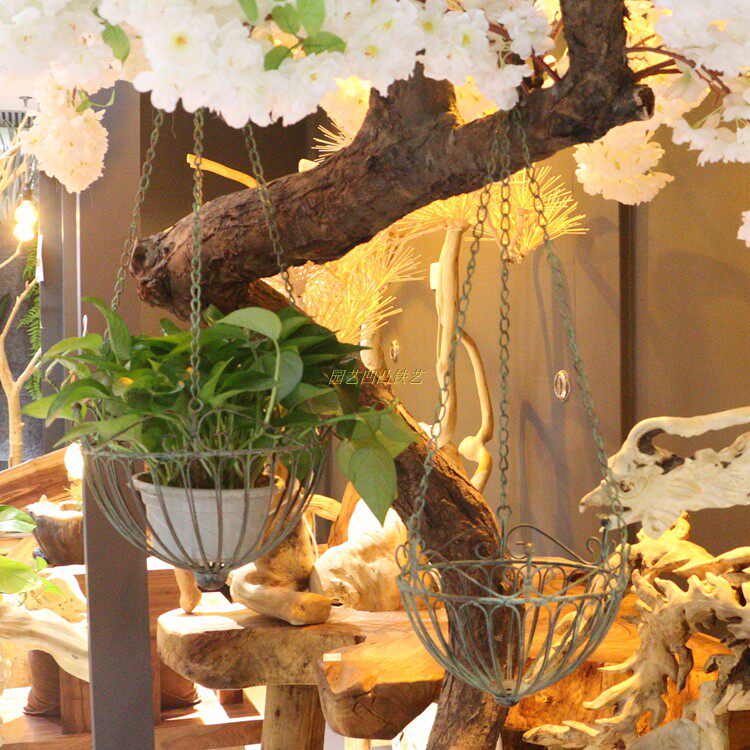 External single iron art hanging hanging basket flower basket flower pot flower shelf multi-meat plant pendant gold Ge flower basket