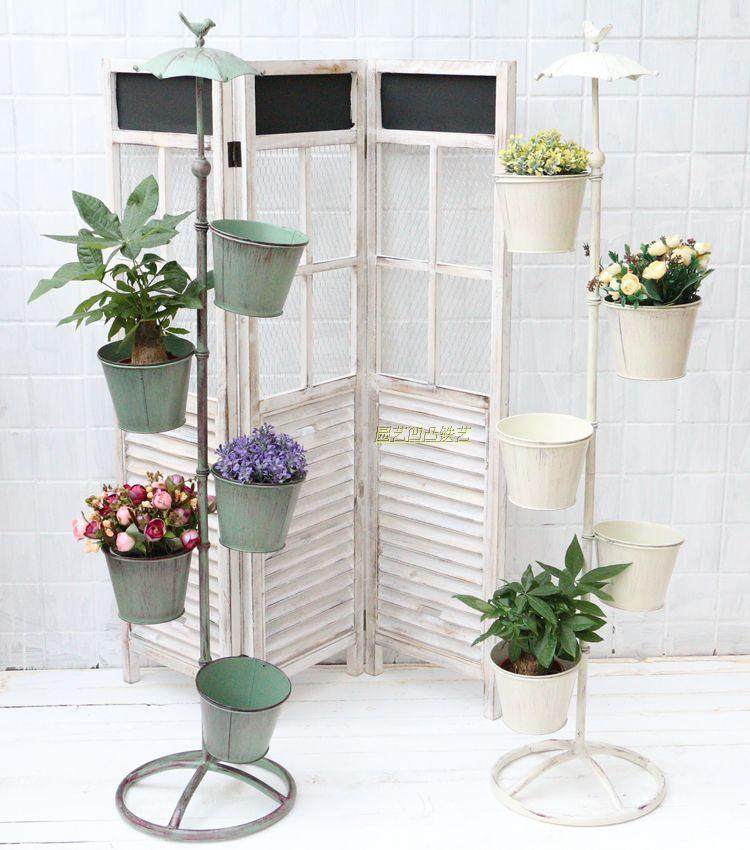   Wrought iron old bird multi-layer flower trellis Balcony Living room floor-to-ceiling flower stand Old umbrella succulent pot
