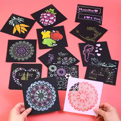 diy handmade photo album for primary school children's painting graffiti hand-written newspaper material lace hollow template ruler