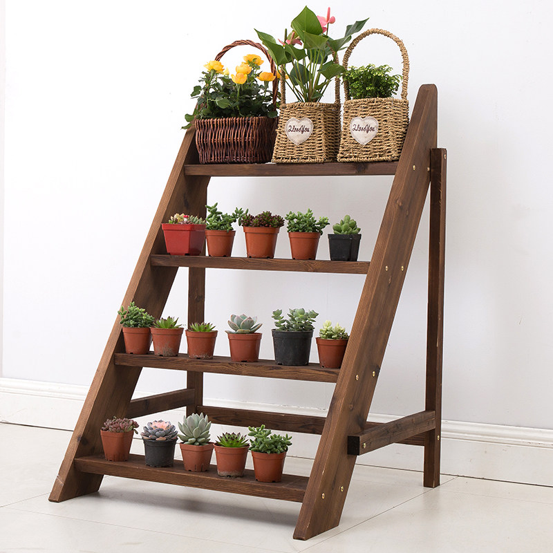 Ladder flower stand stair climbing stairs multi-layer flower stand solid wood succulent plant shoe rack bookshelf display rack