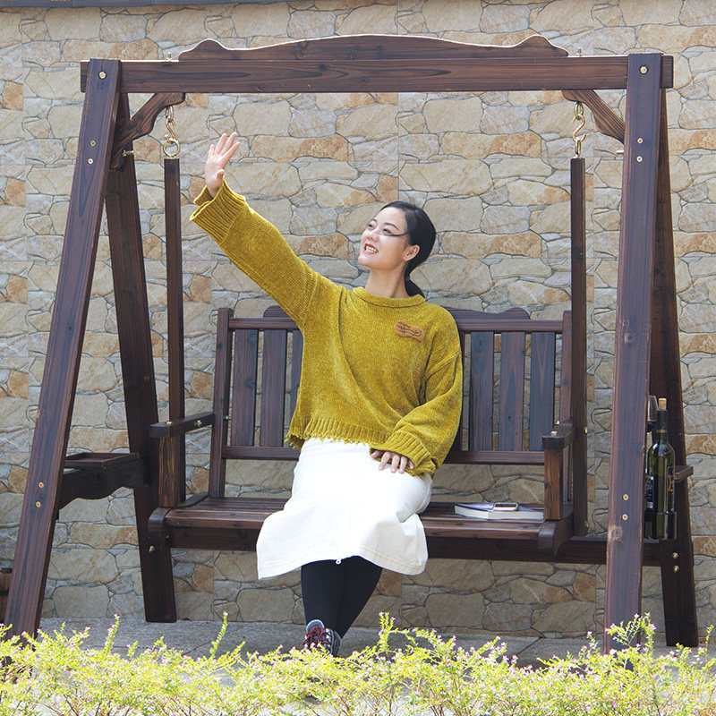 Outdoor solid wood swing garden swing chair balcony anti-corrosion wood hanging chair indoor adult wooden pastoral country chair