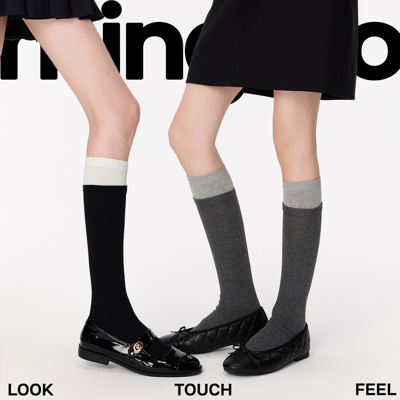 Gray Calf Compression Socks Autumn and Winter Miu Striped Slimming Socks Women's Long Tube Color-Blocking Ribbed Art Student Socks Gray Calf Compression Socks Autumn and Winter Miu Striped Slimming Socks Women's Long Tube Color-Blocking Ribbed Art Student Socks