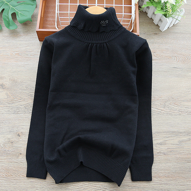Autumn and winter children's set in the big girl sweater cotton plus piled up thick pullover turtleneck knit shirt baby undershirt