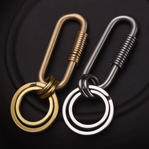 Copper stainless steel handmade keychain fast hanging key lock car key white steel pure copper simple creative mens gift