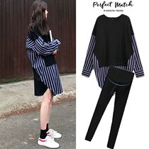 Pregnant women Spring and Autumn suit dress fashion Korean striped thin long shirt tide mother sweater two-piece set