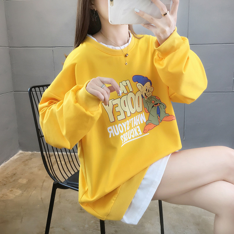 Maternity wear early autumn top Western style 2021 new Korean version printed letters medium and long version long-sleeved thick cotton T large size women