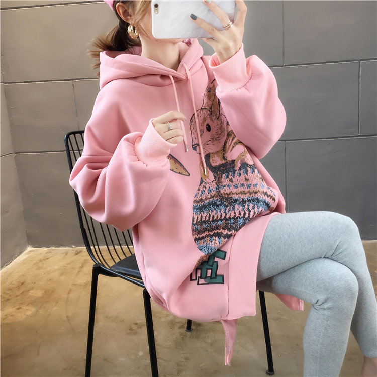 Maternity wear autumn and winter suits fashion new Korean version loose plus velvet thickened medium and long version of sweater and belly pants two-piece set