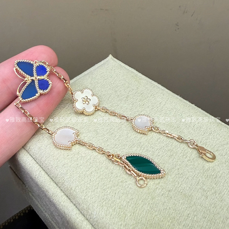 26 New Style Blue Butterfly Bracelet 18K Gold White Mother-Of-Pearl Flower Red Agate Black Onyx Ladybug Lucky Bracelet Bangle