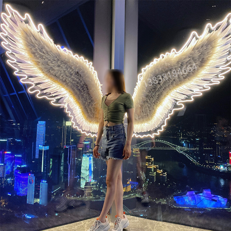 Internet-Famous Glowing Feather Wings Background Wall Decoration for Milk Tea Photo Shoots, Breakup Gallery, Angel Wings Internet-Famous Glowing Feather Wings Background Wall Decoration for Milk Tea Photo Shoots, Breakup Gallery, Angel Wings