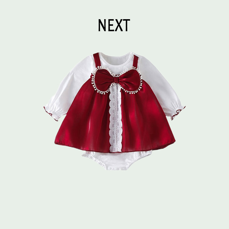 British NEXT baby dress autumn long-sleeved baby casual red princess dress full moon newborn romper dress