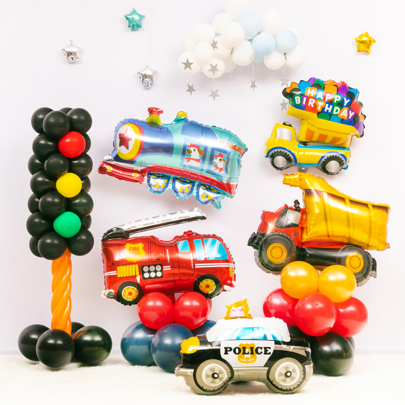 Balloon children cartoon train school bus tank truck balloon toy car birthday party aluminum film balloon decoration