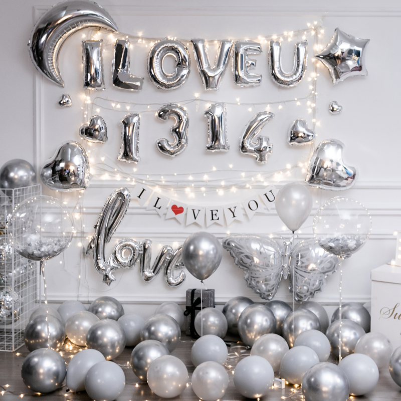 520 Lovers Indoor Courgot Wedding Placement Creative Romantic Anniversary Table White Prop Balloon Decoration Scene Background Wall
