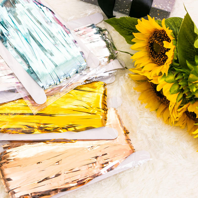 Fringed rain curtain gold silver wedding background wall decorated baby children's first birthday party decoration