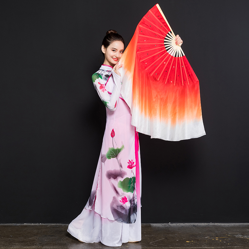 Dance Fan Dancing Fan Lengthened Silk Fan Square Dance Fan Twisting-fan Double Face Adult Performance Fan Stage Fan