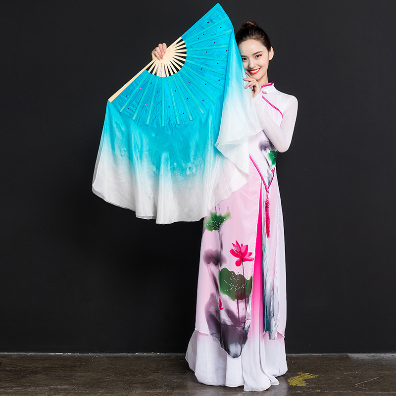 Children dance fan Dancing Fan Lengthened Silk Fan Square Dance Fan Twisted rice Transplanting Song Fan Bifacial Adult Performance Fan