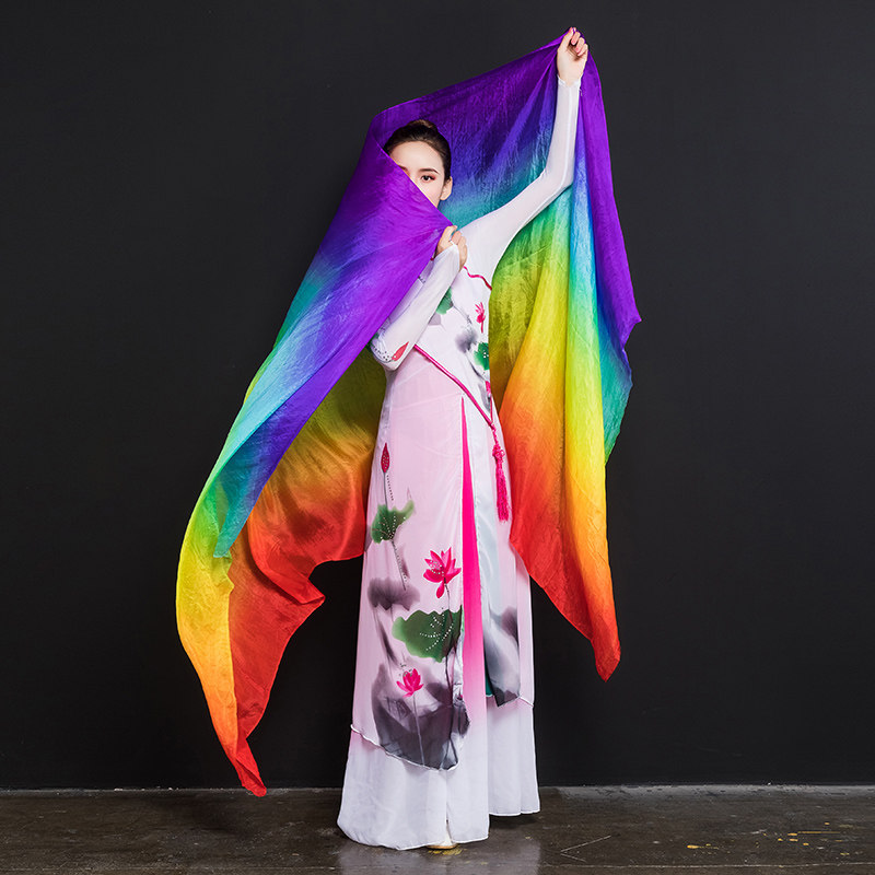 Belly dance gauze scarf silk dance hand gauze performance performance practice hand throw gauze scarf gradient color colorful silk scarf
