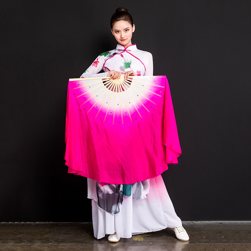 Real Silk Dance Fan double sided state fan Shoots Song Fan fan Bamboo Bone Standard Dancing Fan performance fan