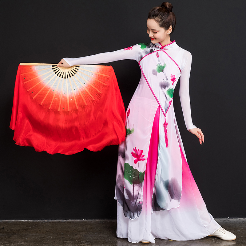 Dance Fan Dancing Fan Lengthened Silk Fan Square Dance Fan Twisting-Transplanting Song Fan Bifacial Adult Performance Fan Stage