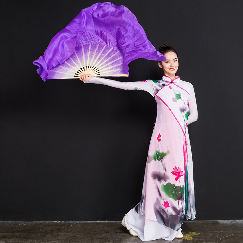 Silk dance fan double-sided Jiaozhou fan extended Yangko fan dancing fan long silk performance fan performance stage
