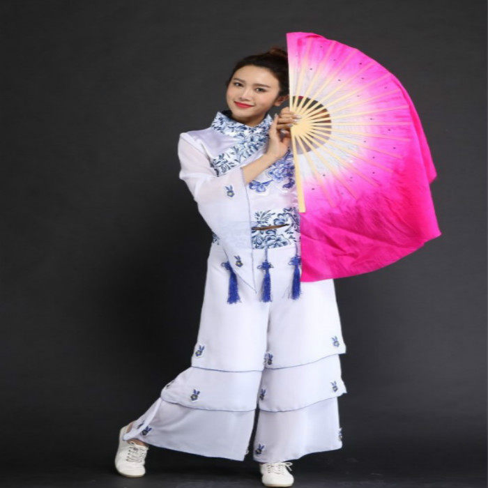 Silk dance fan double-sided adult one-foot two-step lengthened performance fan yangko performance dance fan