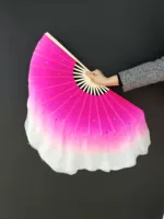 Настоящая шелковая кость вентилятора 36 Плавание 15 (розовая красная перевернута)