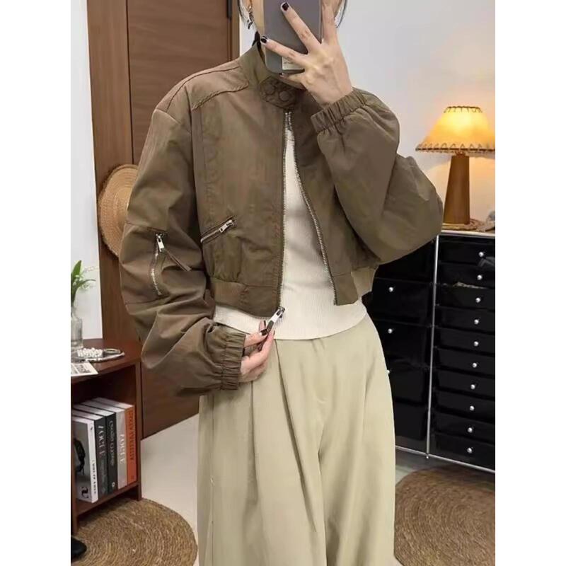 American-Style Aviator Motorcycle Baseball Jacket 2026 Spring New Design for Petite Individuals, Short Stand-Up Collar Jacket Trench Coat American-Style Aviator Motorcycle Baseball Jacket 2026 Spring New Design for Petite Individuals, Short Stand-Up Collar Jacket Trench Coat