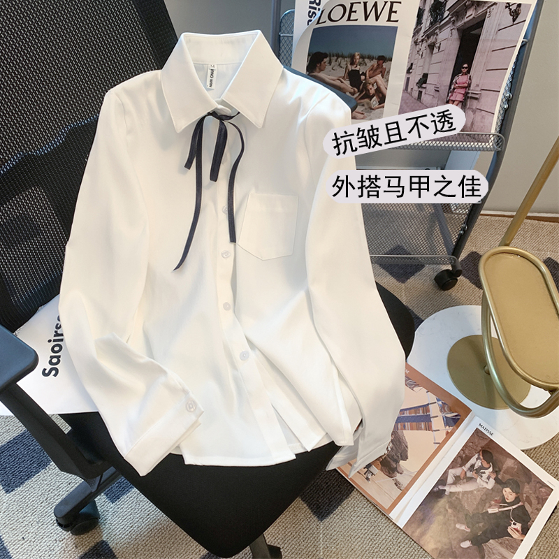 College Style Brushed Shirt for Women 2026 Spring and Autumn New Lace-Up White Long-Sleeve Shirt with a Unique Design Paired with a Vest College Style Brushed Shirt for Women 2026 Spring and Autumn New Lace-Up White Long-Sleeve Shirt with a Unique Design Paired with a Vest