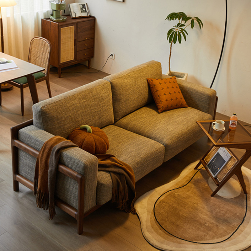 Aesthetics school new Chinese style black walnut solid wood sofa Zen Chinese style model room club living room sofa