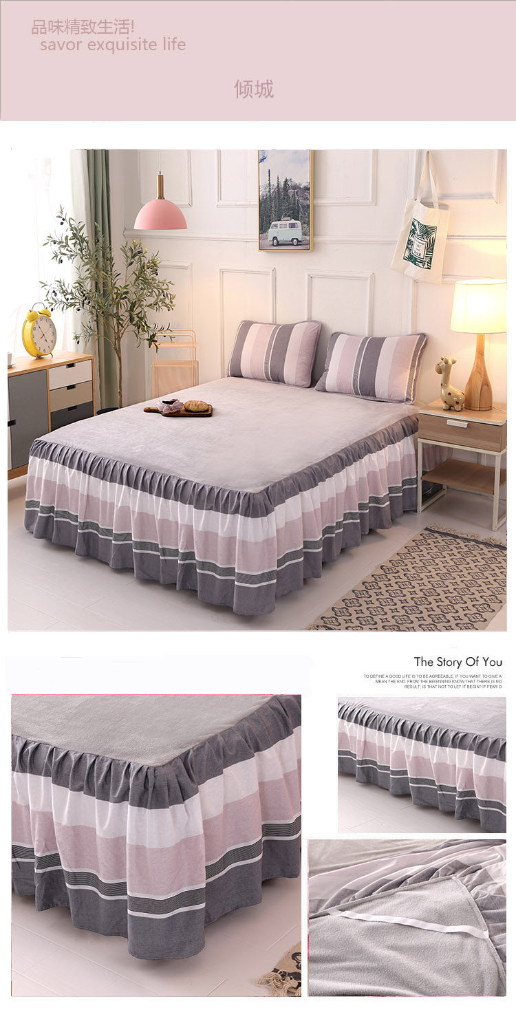Flannel đệm ấm Simmons trải giường đơn mảnh mùa đông váy 1,51,8 m m san hô nhung tấm bảo vệ ga giường viền ren
