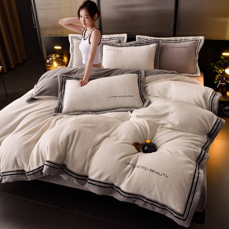 New Milk Velvet Four-Piece Set, Winter Flannel Bed Sheet, Winter Coral Velvet Duvet Cover, High-End Bedding 4