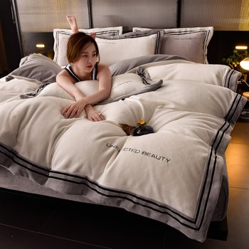 New Milk Velvet Four-Piece Set, Winter Flannel Bed Sheet, Winter Coral Velvet Duvet Cover, High-End Bedding 4