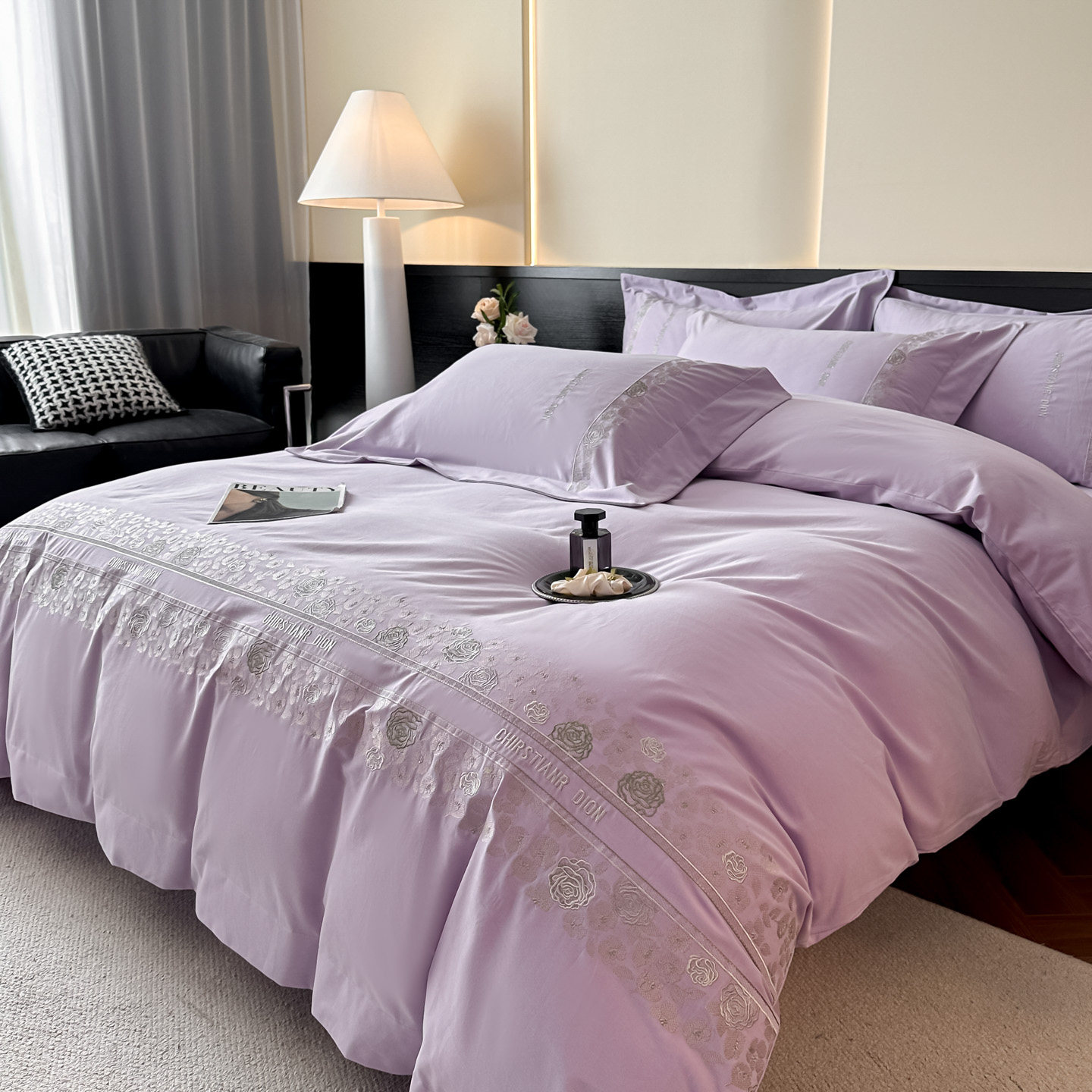 New 100S Pure Cotton Brushed Four-Piece Set, Pure Cotton Bed Sheet, High-End Fitted Sheet, Duvet Cover, High-End Bedding 4 Pieces